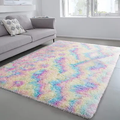 Large Shaggy Rug Fluffy Rugs Anti-Slip Living Room Bedroom Soft Carpet Floor Mat • £6.95