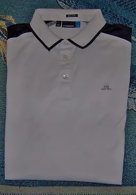 Mint J. LINDEBERG Polyester Performance Golf Polo Button Shirt White Black Sz L • $14.99