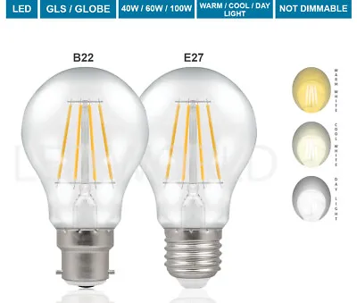 LED Bulb B22 Bayonet E27 Screw GLS Lamp Filament Light Bulbs Daylight Warm White • £8.99