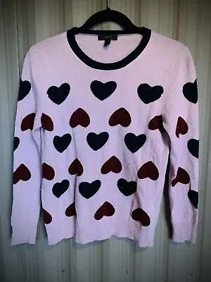 J.Crew Hearts Novelty Knit Women’s Sweater Sz M Pink Red Wool Blend Rabbit Hair • $19