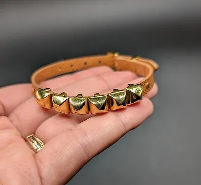 Michael Kors Brown Leather Gold Tone Pyramid Stud Buckle Bracelet • $18