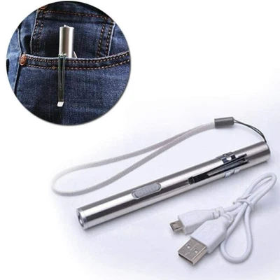 £7.26 • Buy Flashlight Stainless Steel LED Torch Light Mini Pen MICRO USB Rechargeable SMALL