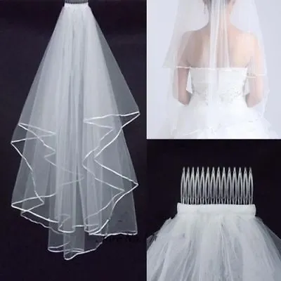 £7.99 • Buy Ivory White 2t Bridal Wedding Veil DIAMANTE CRYSTALS + PEARL BEADS Comb Elbow