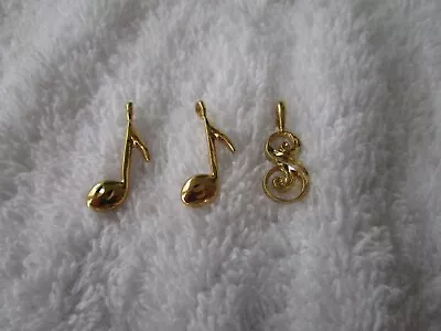 Set Of 3 ~vintage New~ Yellow Gold Plated  [ Music  Note Design ] Pendents~!! • $5.99