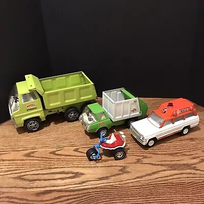 Vtg. Tonka Toys Truck Trike Lot: Hydraulic Garbage Trucks Ambulance & Trike • $59.90