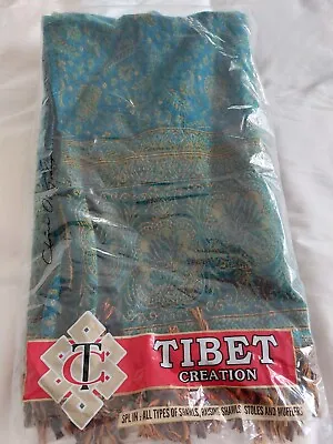 Tibetan Teal Blue/Gold Paisley Floral Yak Wool Shawl/Wrap/Throw/Blanket/stole BN • £25.99