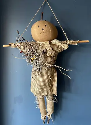 Primitive Handcrafted Folk Art Hanging Scarecrow Doll W/ Berries 14  • $24