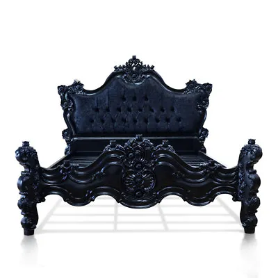 US King 76 X80  Upholstered Mahogany Wood Gothic Bed Baroque Rococo  Bedframe • $3107.13