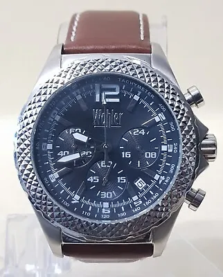 Wohler Magnus Chronograph Watch Black Dial Brown Leather Band...NEW BATTERY  • $56