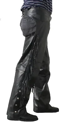 Unisex Leather Mens Ladies Motorcycle Biker Chaps Braided/ Fringes New  • $45.99