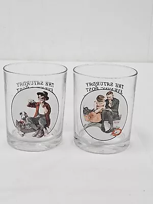 Norman Rockwell Set Of (2) Saturday Evening Post- Whiskey Drinking Glasses • $9.99