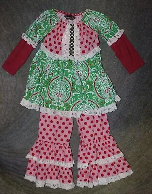 Mustard Pie 2-Piece Red / Green Long Sleeve Set (Top & Pants) - Size 3T - EUC • $24.99