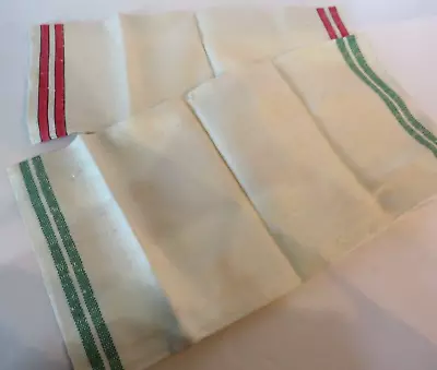 Vtg Dish Towels Clothes Linen Rayon Beige Green Red Stripes Estate • $12