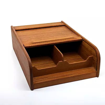 Kalmar Designs Teak Tambour Roll Top Cassette Storage Box Organizer Danish VTG • $34.95