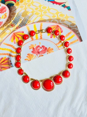 £299.99 • Buy Trifari Vintage 1970s Huge Round Tennis Ruby Cabochon Pendant Chunky, Necklace