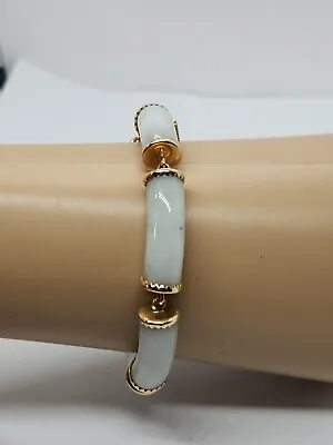 Ming's Hawaii 14k Solid Gold Jade Tube Link Vintage Bracelet • $1695