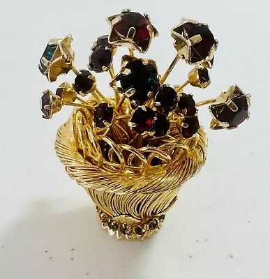 Vintage Multicolored Rhinestone Wired Flower Vase Brooch • $17.99