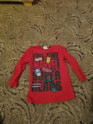Marvel Boys Red Long Sleeved Tshirt Age 4-5 Years • £2