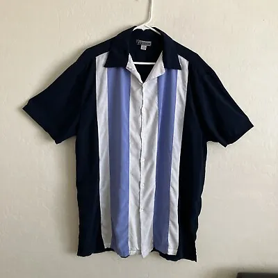Cuban Shirt Mens 2X Button Up Blue Stripe Short Sleeve Light Casual • $9