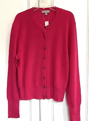 NWT J Crew Size Large Festival Pink Ribbed Jackie Cardigan Sweater BG086 • $50