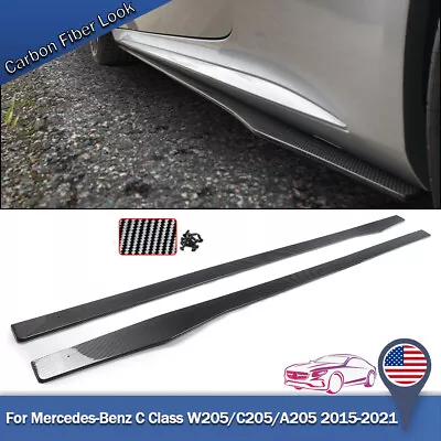 For Benz C-Class W205 C205 C63 Style Side Skirts Extensions Lip Carbon Look 15+ • $183.33