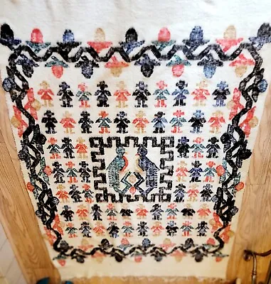 Vintage Guatemalan Indian Blanket Wool Art Rug Aztec Colorful 83” X 56” • $75