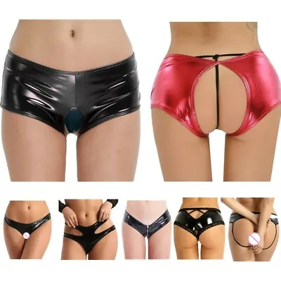 £4.15 • Buy Women Crotchless Panties Wetlook Briefs Shiny Leather G-string Bikini Underpants