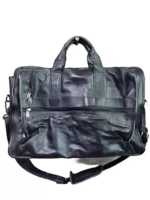 Black Vintage Leather U.S.L. Briefcase And Laptop Bag With 4 Zipper Pockets • $74