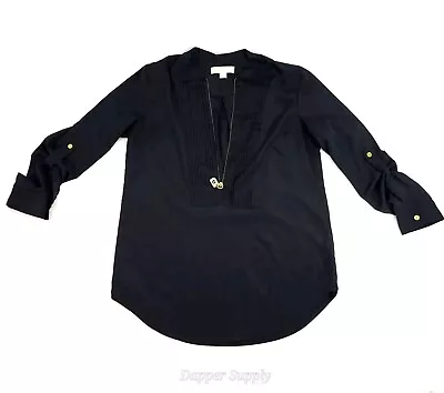Michael Kors Blouse Medium Black Half Zip Long Sleeve • $22.79