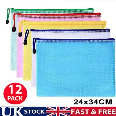 12Pcs A4 Plastic Wallet Document Zip Lock Bags PVC Pockets With Zipper Storage • £6.99