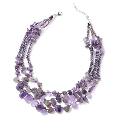 Purple Amethyst Glass Chips Beaded Necklace For Women Multi Strand Jewelry 18  • $20.39