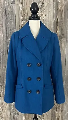 MERONA Pea Coat Women's Medium Turquoise Blue Wool Blend Silky Lined  • $23.99