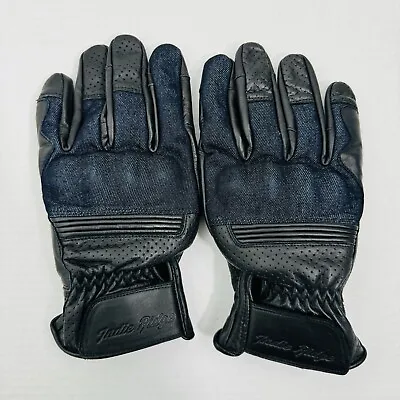 Indie Ridge Gloves Men XXL Denim Leather Motorcycle Comfort Biker Blue Black 2XL • $35.99