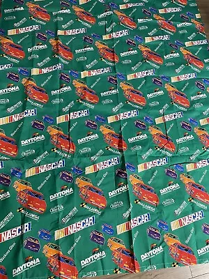 Vtg 1995 NASCAR Green Twin Flat Bed Sheet Bristol Daytona Craft Fabric 92.5”x66” • $11