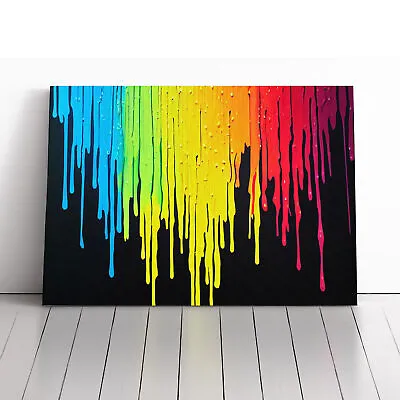 Dripping Paint Rainbow Abstract Canvas Wall Art Print Framed Picture Home Decor • £34.95