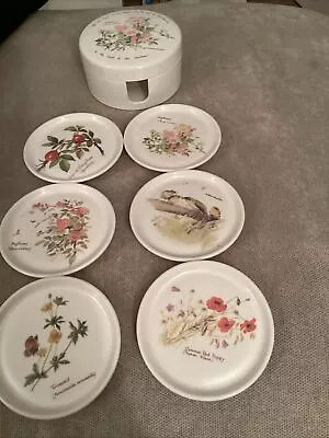 Vintage 1977 Richard Webb Set Of 6 Melamine Coasters Depicting Wild Flowers • £9.99