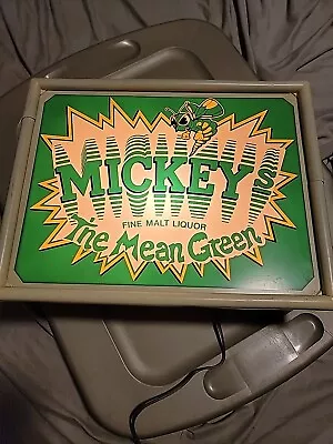  Mickeys Malt Liquor Beer “The Mean Green” Light Up Bar Sign 1980s Hornet Bee • $175