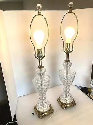 Pair Crystal Tuscan Style Table Lamps Brass Base By Safran & Glucksman Co • $250