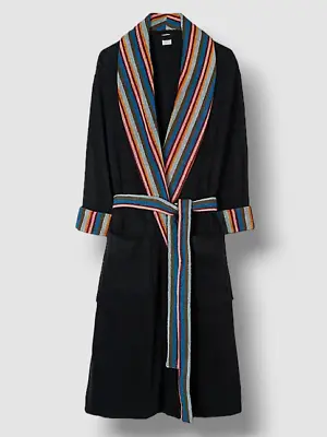 $295 Paul Smith Men's Black Striped Cotton Collar Shawl Sleepwear Robe Size S • $93.98