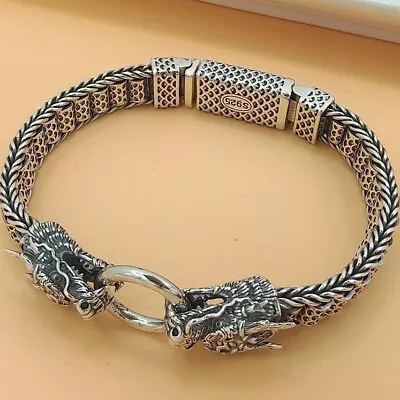 S925 Sterling Silver Band Men Women Lucky Gift Carved Dragon Luck Bracelet AAA • $22.99