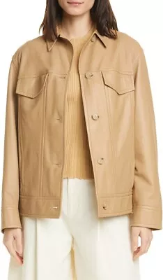 $1195 Vince Womens Leather Jacket XS Tan Supple Lamb Washed Leather Trucker • $242.99