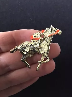 Vintage Jewelry Beautiful Horse Jockey Gold Tone Brooch Pin • $11.90