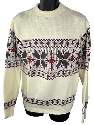 Vintage KINGSPORT Fair Isle Snowflake Pullover Ski Sweater Medium Orlon • $19.99