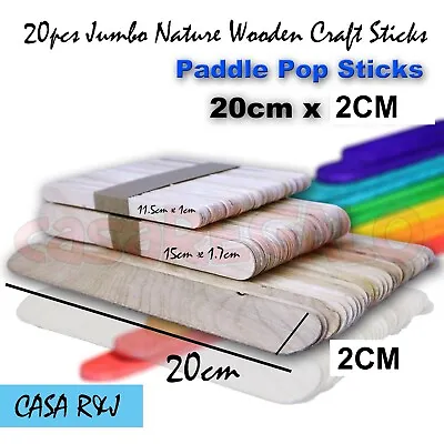 20pcs Super Jumbo Natural Wooden Craft Sticks Paddle Pop Sticks Ice Cream 200mm • $3.80