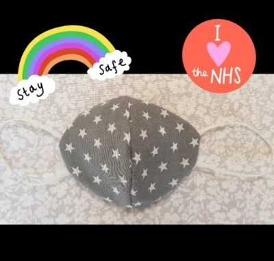 £6 • Buy Childs Grey White Stars Face Mask Protection Reversible Washable Double Cotton