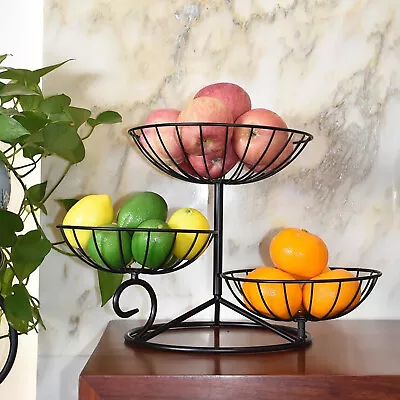 3-Tier Fruit Basket Storage Rack Kitchen Vegetable Organizer Fruit Dish Black • $23.75