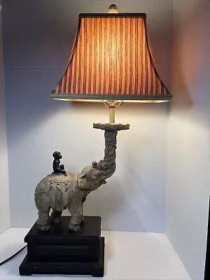 Austin Production Elephant Sculptural Lamp With Monkey Rider And Lamp Shade. 30” • $148.99