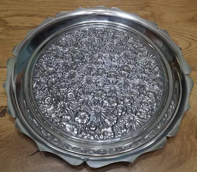 Vintage Silver Plate Salver Impressed Floral Patern Falstaff England • £48