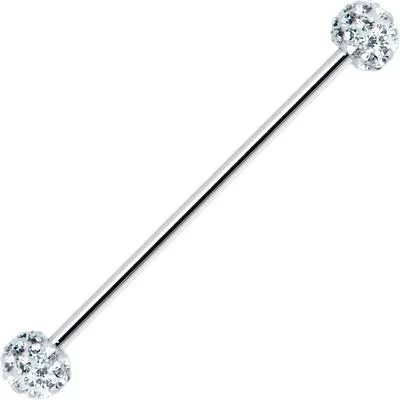 (1 Piece) Industrial Straight Barbell CZ FERIDO Balls Surgical Steel 14G B/5/7 • $5.99