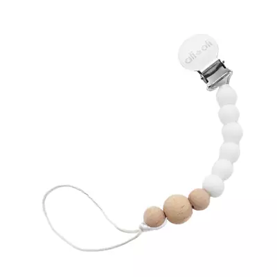 Ali+Oli Silicone Pacifier Clip For Baby 100% Food-Grade BPA Free - White Wood • $10.25